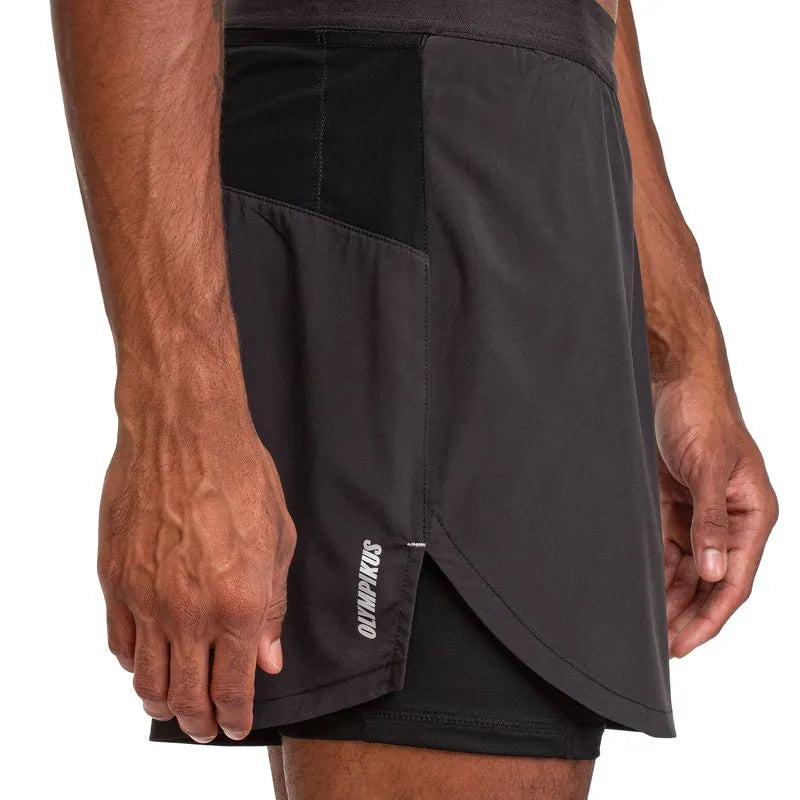 SHORT CORRE FOCO 2 EN 1 5" NEGRO HOMBRE