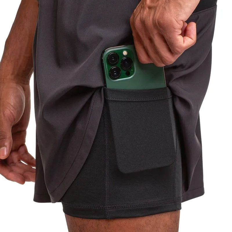 SHORT CORRE FOCO 2 EN 1 5" NEGRO HOMBRE
